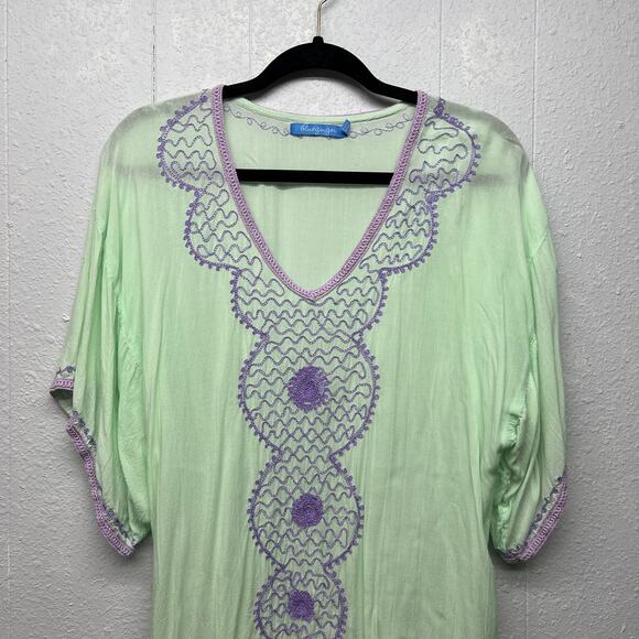Blue Ginger Embroidered Fringe Tunic Small Boho Beach Coastal Nautical Festival - Picture 3 of 11